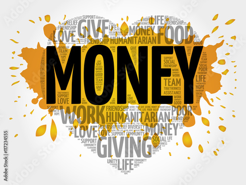 MONEY heart word cloud collage, concept background