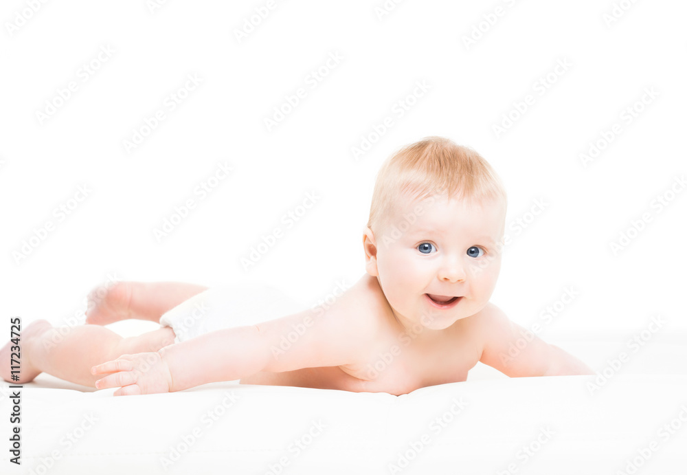 Portrait of a cute smiling infant baby crawling Portrait of a cute smiling infant baby crawling
