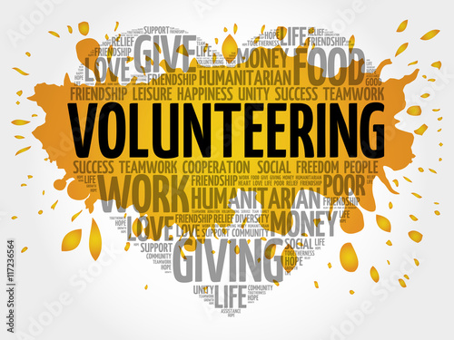 Volunteering heart word cloud collage, concept background
