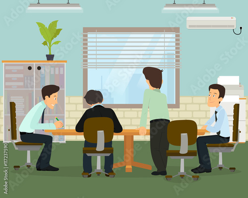 Business meeting in an office.