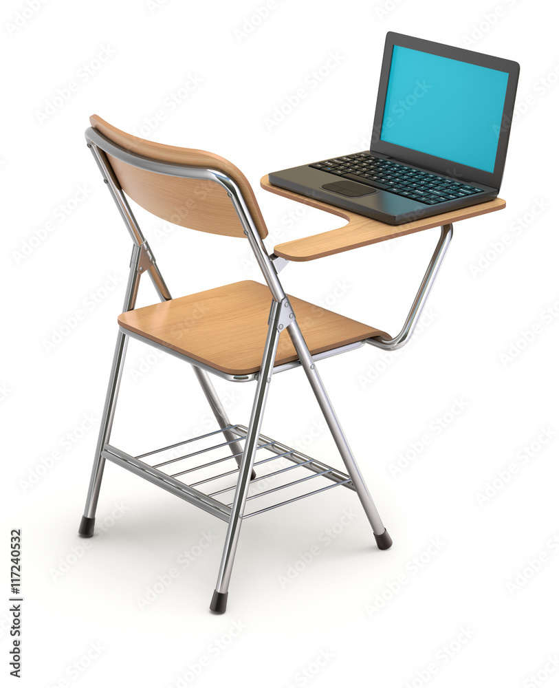 Fototapeta premium Wooden student chair with desk and notebook