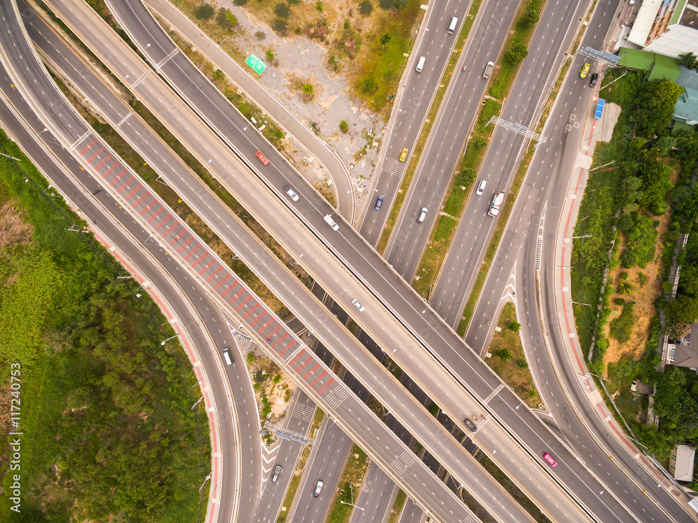 Naklejka premium Top view over the road and highway