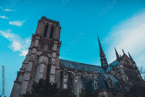 Low angle view of Notre Dame De Paris in France