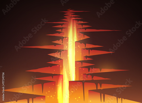 Cracked hole in ground with lava or magma and fire vector illustration