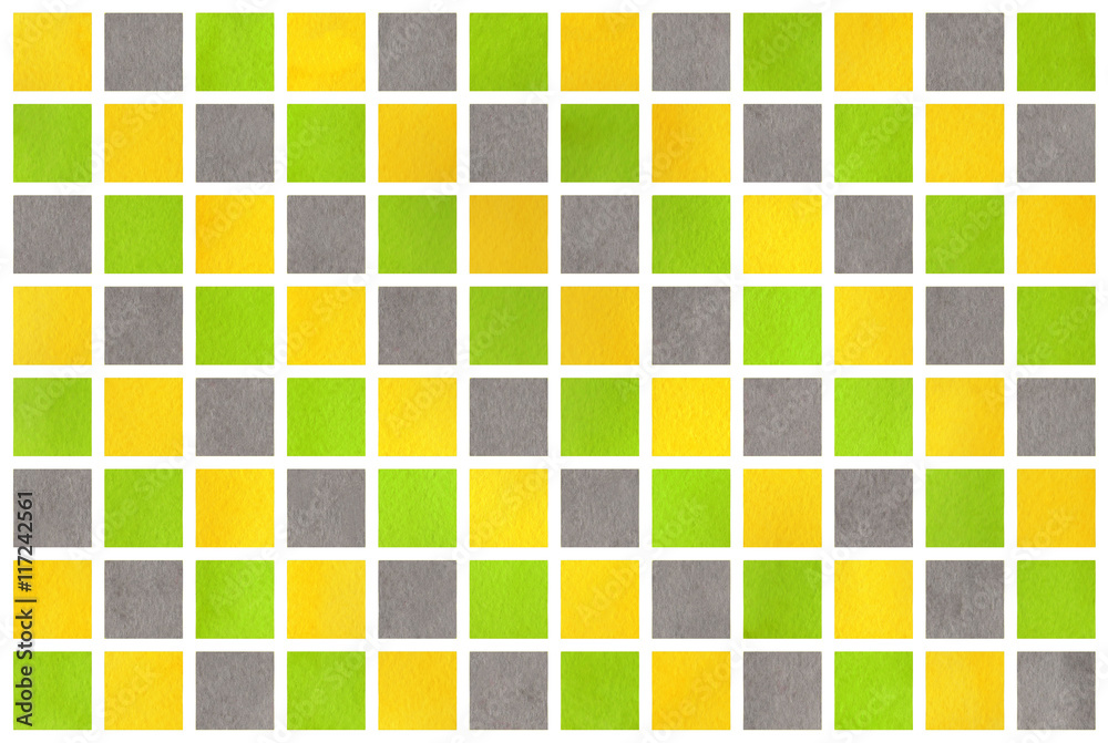 Watercolor yellow, grey and green squares Watercolor yellow, grey and green squares