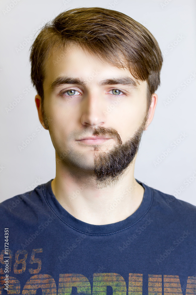 Fototapeta premium Before and after. Close up view. Man beard. Difference