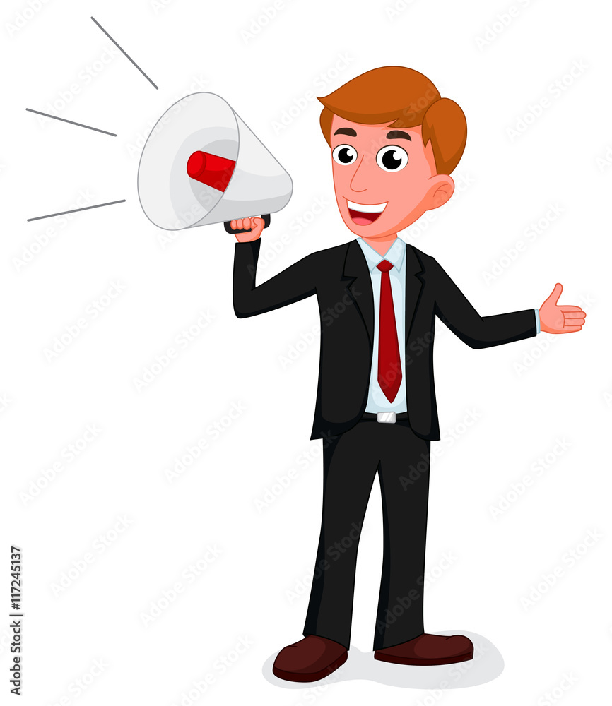 Cartoon businessman talking with a megaphone Cartoon businessman talking with a megaphone