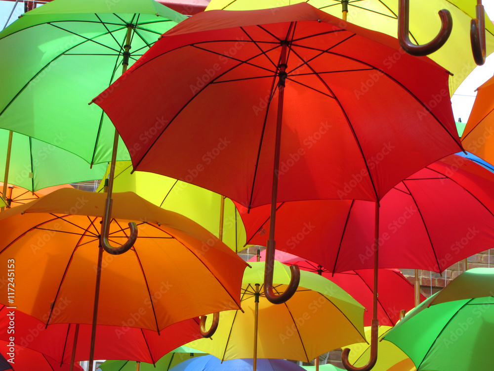 Colourful umbrellas in Eastbourne, England,UK