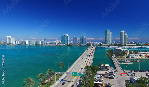 Aerial view of MacArthur Causeway in Miami