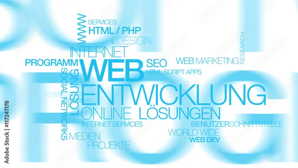 Web Entwicklung Online Lösungen Wort tag cloud Internet der Dinge Animation weißer Hintergrund