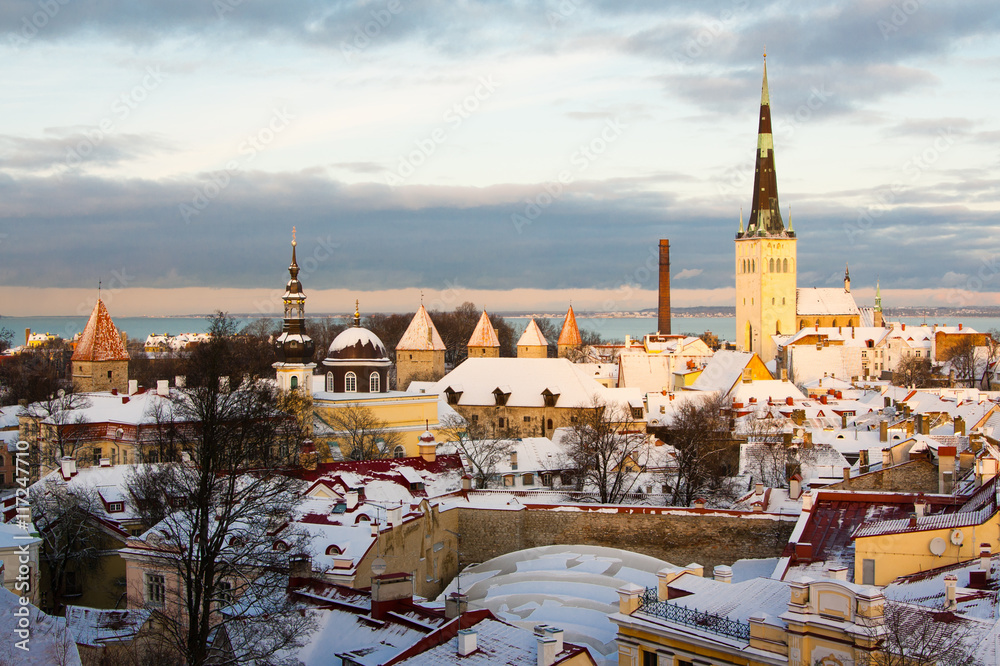 evening views of Tallinn on New Year's Eve, Estonia