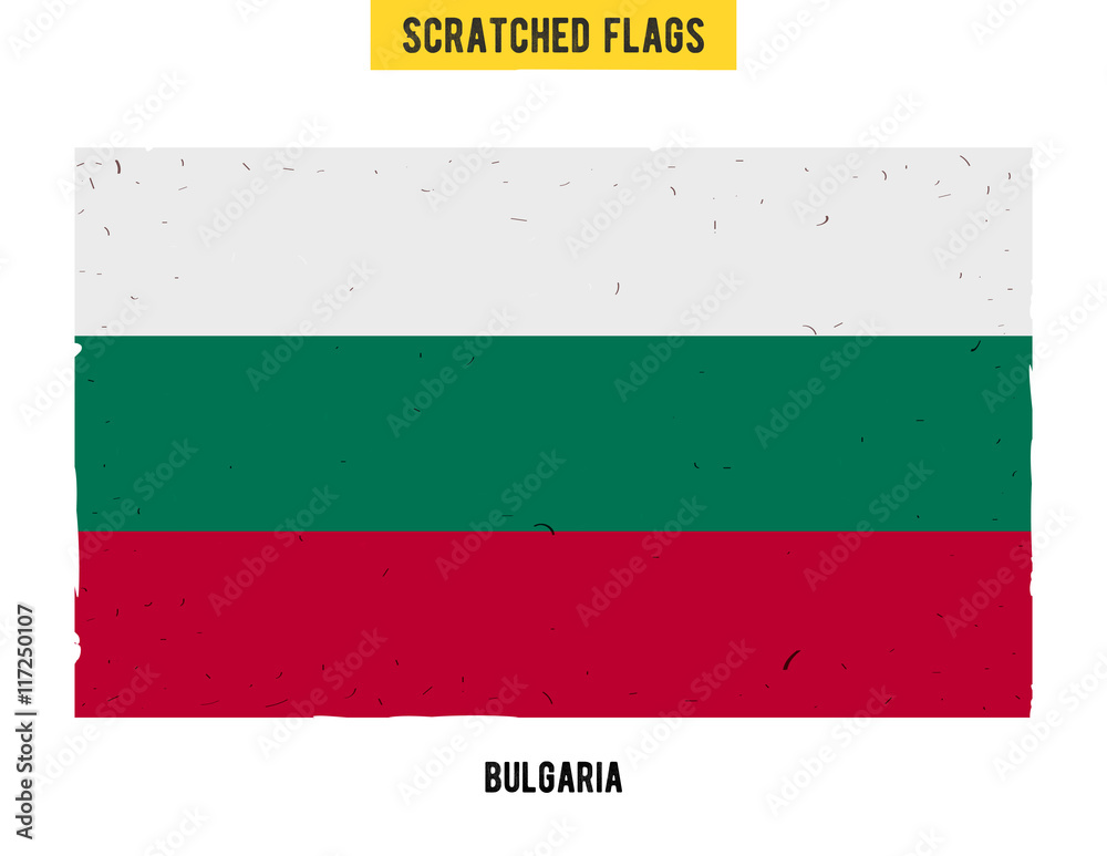 Fototapeta premium Bulgarian grunge flag with little scratches on surface. A hand drawn scratched flag of Bulgaria with a easy grunge texture. Vector modern flat design