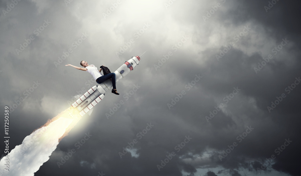 Woman riding missile . Mixed media Woman riding missile . Mixed media