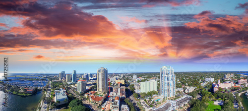 Sunset over Saint Petersburg, Florida - USA. Aerial view