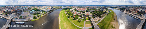Panoramic 360 degrees aerial view of Dresden. Altstadt and Neust