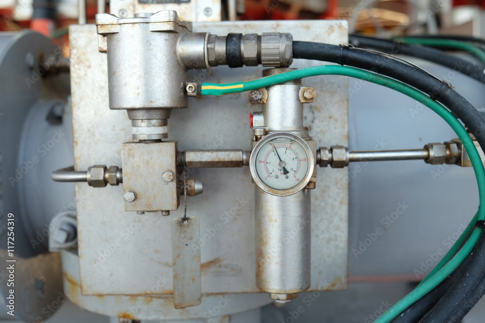 Pressure gauge, measuring instrument close up.