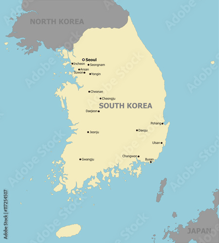 Map of the Republic of Korea And The Main Cities