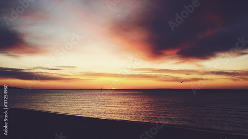 Golden vintage sunset at Frankston beach, Melbourne, Australia