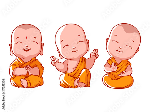 Set of little meditating monks.