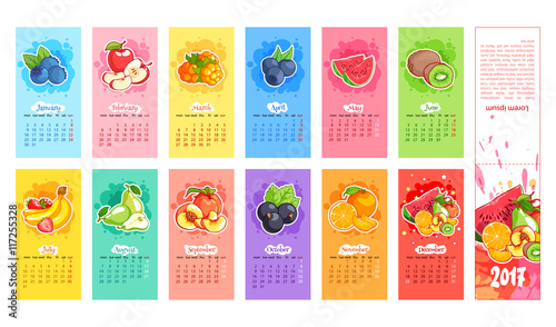 Calendar for 2017 year with fruits and berries.