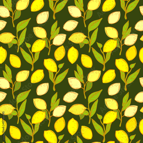 Seamless pattern with lemons. Vector background.