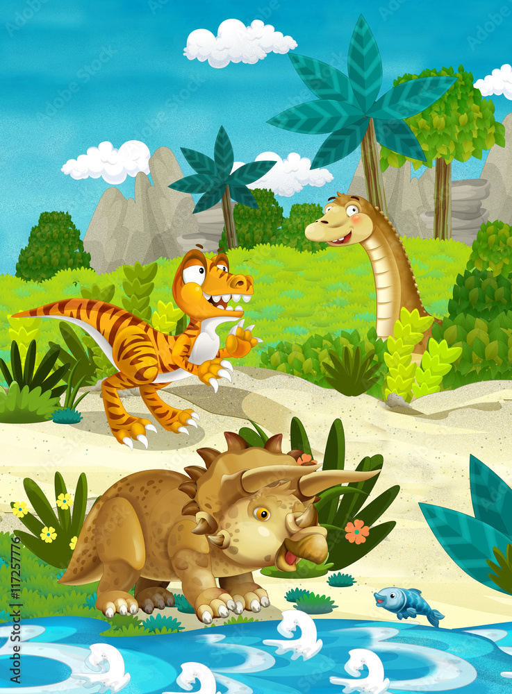 Fototapeta Kreskówka szczęśliwy dinosaur - ilustracja dla dzieci