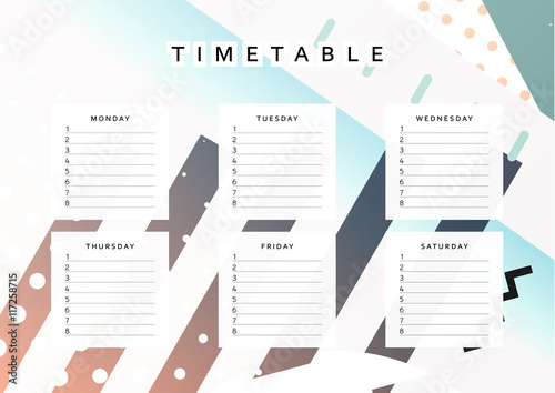 Planner calendar. Schedule the week, abstract design background. Template info organizer. Blank schedule school. Layout sheet planning
