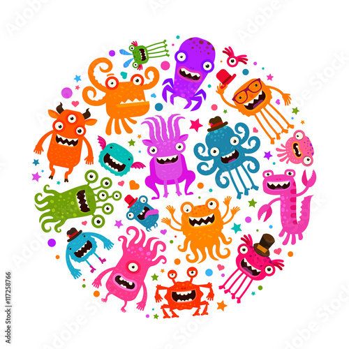 Halloween. Cute monsters or microbes. Cartoon vector illustration