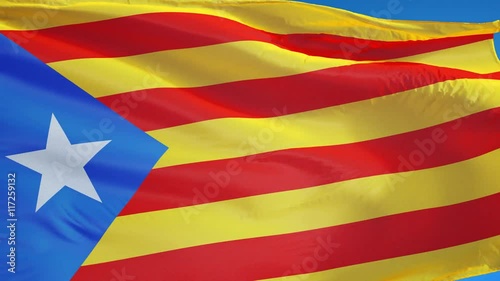 Estelada blava flag waving in slow motion against blue sky, seamlessly looped, close up, isolated on alpha channel with black and white luminance matte, perfect for film, news, digital composition photo