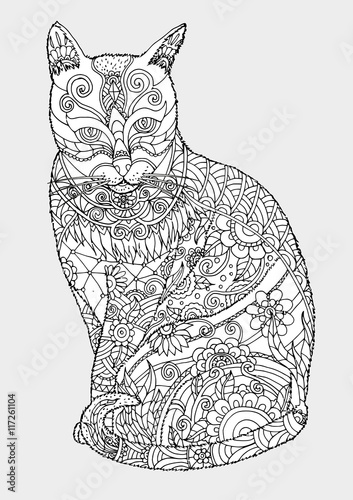 Wallpaper Mural Cat zentangle by hand drawing.Cat tattoo on white background. Torontodigital.ca