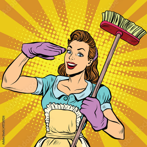 Female cleaner cleaning company pop art retro
