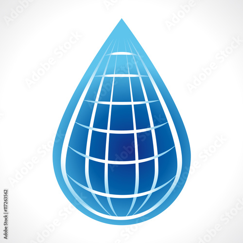 Globe in a form of water drop. Sign of global protection of water resources.