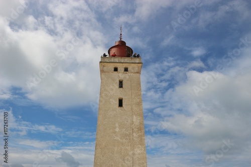 View of the Lighthouse Rubjerg Knude fyr in North Jutland, Denmark, Scandinavia, Europe. It is located amidst a huge shifting dune.