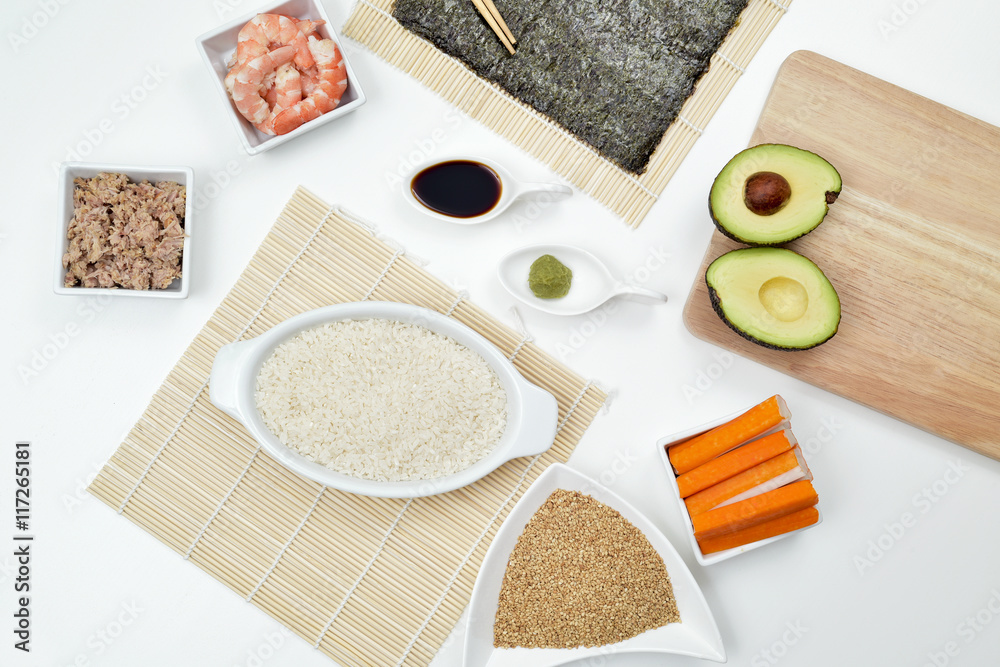 ingredients to prepare sushi