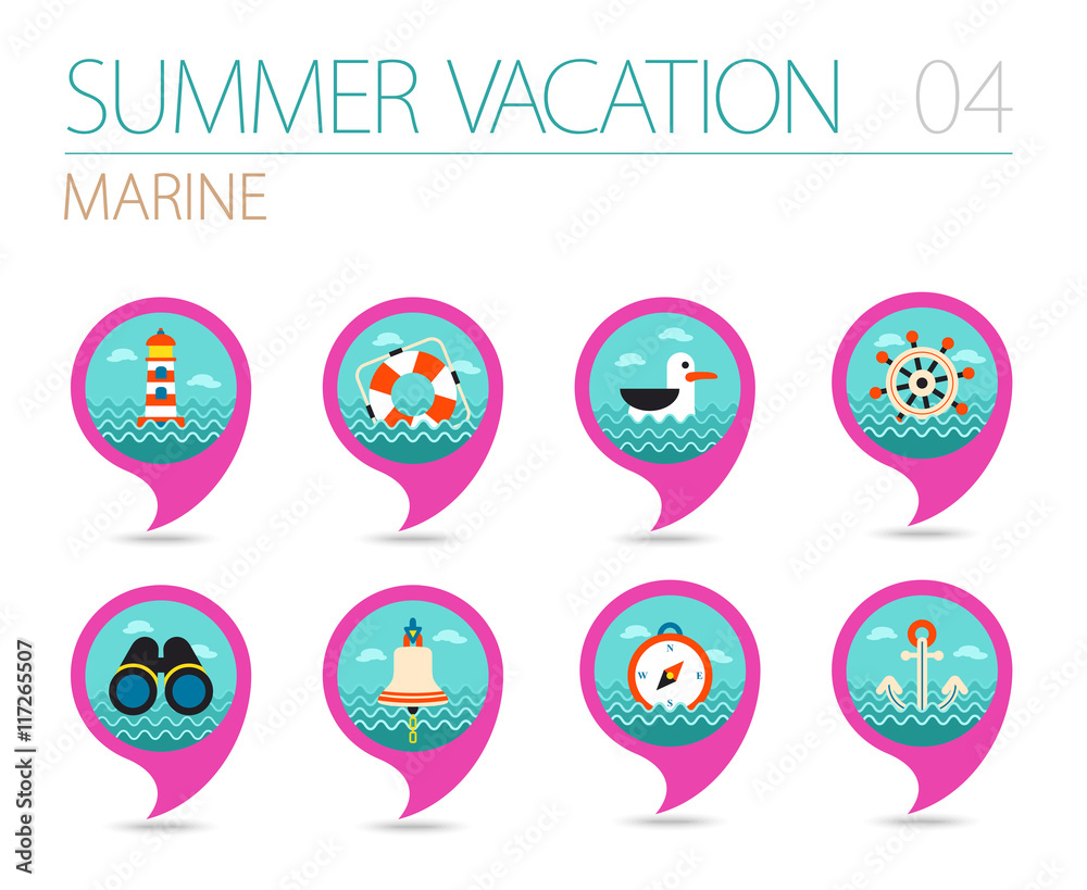 Marine pin map icon set