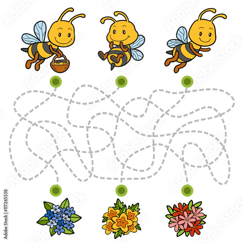 Maze game, education game for children about bees