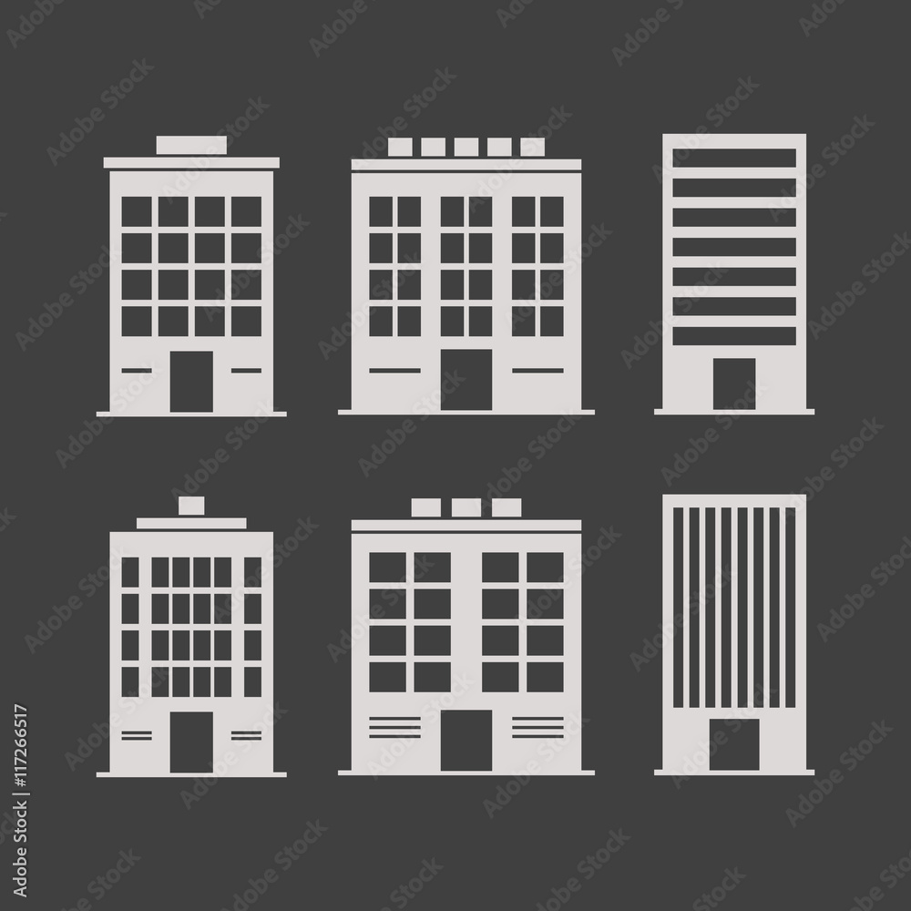 Building icons set. Isolated on black background. Vector illustration, eps 8.