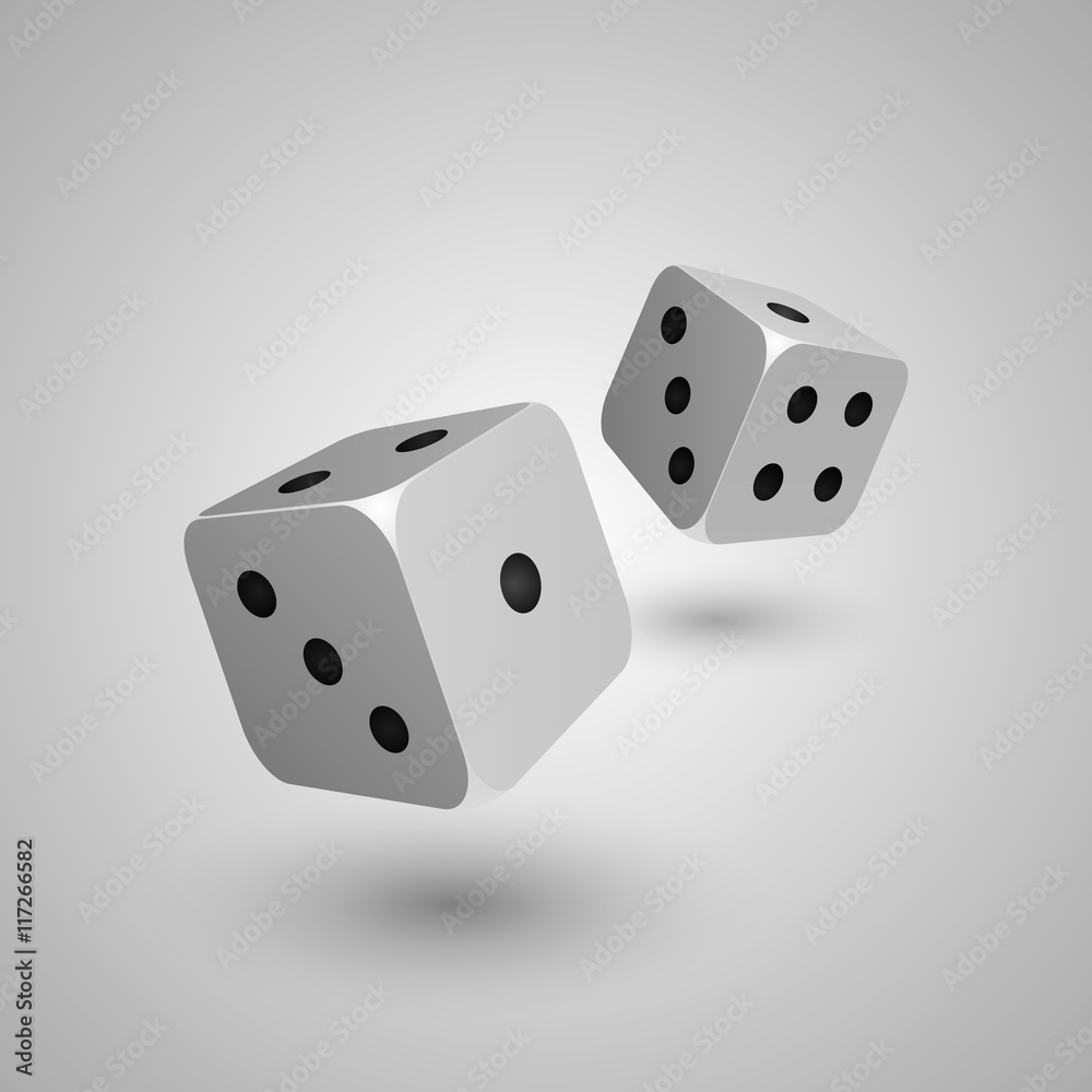 Vector illustration of two realistic white-black dices. Isolated on gray background, eps 10. Vector illustration of two realistic white-black dices. Isolated on gray background, eps 10.
