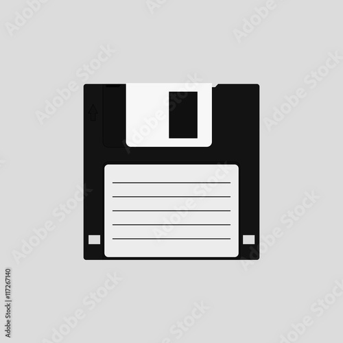 Black diskette icon. Isolated on gray background. Vector illustration, eps 8