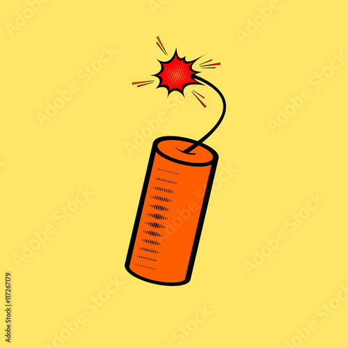 Tnt dynamite stick cartridge with spark. Comic book explosion. Vector illustration, eps 10.