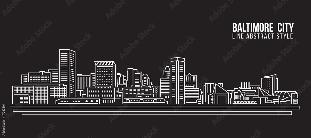 Cityscape Building Line art Vector Illustration design - Baltimore City