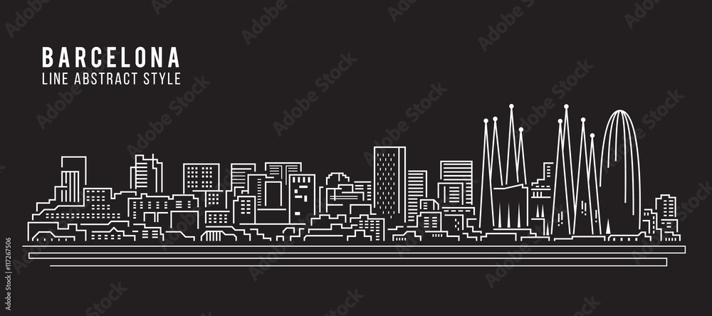 Cityscape Building Line art Vector Illustration design - Barcelona city - obrazy, fototapety, plakaty 