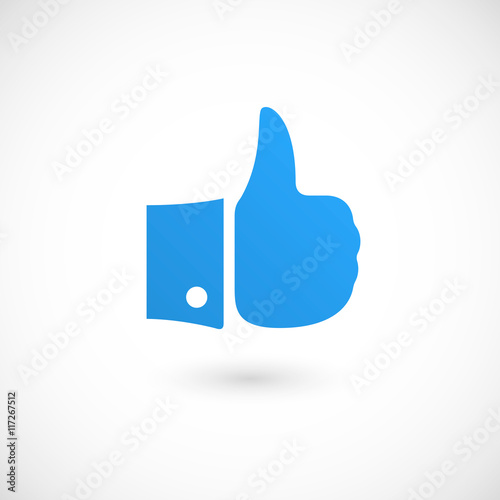 Blue thumb up icon, isolated on white background. Vector illustration, eps 10.
