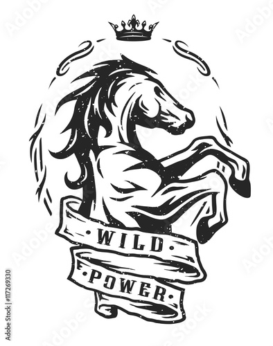 Wild horse. Vintage emblem.