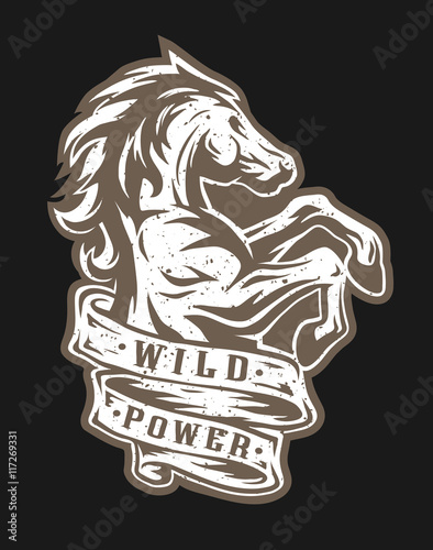 Wild horse and ribbon for text.