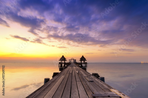 Wooden pier between sunset in Phuket  Thailand