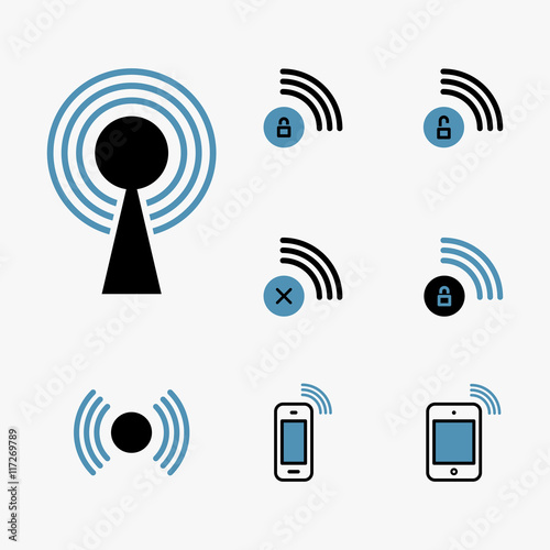 Wifi / wireless icons set. Isolated on white background. Vector illustration, eps 8.