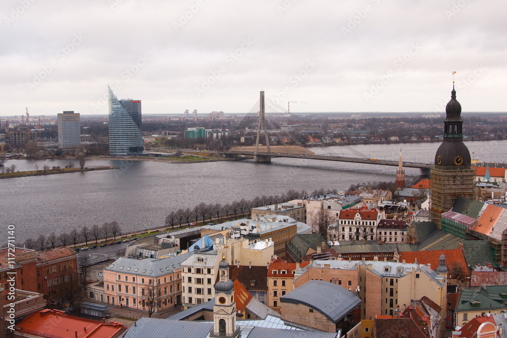 The panoramic view of Riga, Latvia from St. Peter's Church