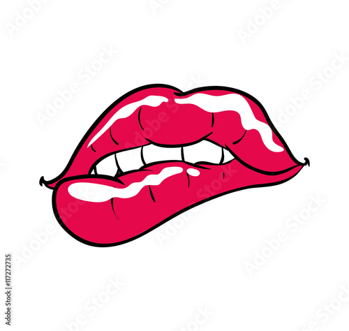 Pop art concept represented by female mouth icon. Isolated and flat illustration