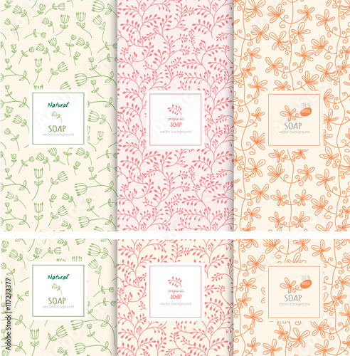 Vector set of design elements and icons in trendy linear style for soap package